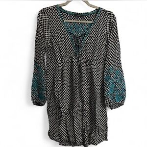 THML by Anthropologie Black and Teal Geometric Dress